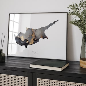Cyprus Map Black & Gold Wall Art Print [EV]