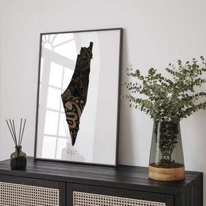 Palästina Karte Wand Kunst | Schwarz & Gold Arabisch Kalligraphie Edition