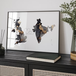 Großbritannien und Indien Karte Black & Gold Travel Wall Art Print | Vereinigtes Königreich | Großbritanien