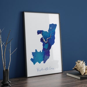Republik Kongo Karte Blau und Gold Wand Kunst Druck