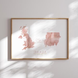 Großbritanien und Länder-Karte Rosa & Gold Reise-Wand-Kunst-Druck | Vereinigtes Königreich | Reisen Umzug Geschenk