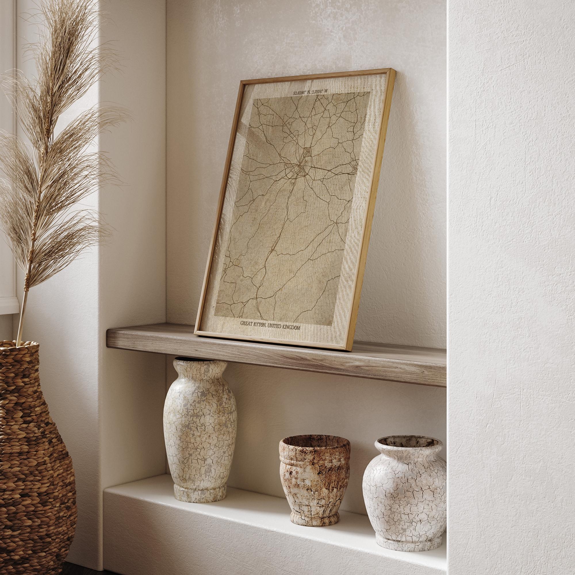 Great Ryton, England Map | Vintage Beige Detailed Map Print | United ...