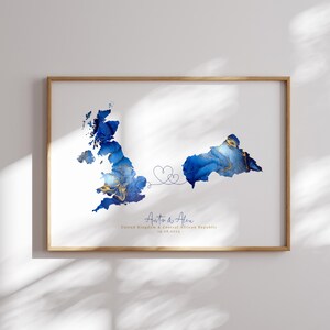 Großbritannien und die Zentralafrikanische Republik Karte Blau & Gold Reise Wand Kunst Druck | Vereinigtes Königreich | Reisen Umzug Geschenk
