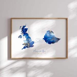 Großbritannien und Äthiopien Karte Blau & Gold Reise Wand Kunst Druck | Vereinigtes Königreich | Reisen Umzug Geschenk