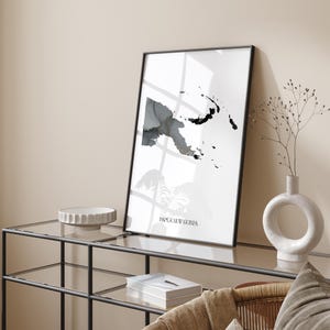Papua New Guinea Map Black & Silver Wall Art Print