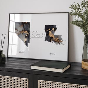 Nevada und Louisiana Karte Schwarz & Gold Reise Wand Kunst Druck | Nevada | Reisen Umzug Geschenk