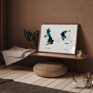 Großbritannien und Griechenland Map Green & Gold Travel Wall Art Print | Vereinigtes Königreich | Reisen Umzug Geschenk