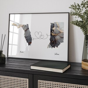 Kaart Florida en Indiana zwart-gouden reiskunst aan de muur | Florida| Cadeau voor op reis verhuizen