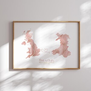 Großbritannien und Wales Karte Pink & Gold Reise Wand Kunst Druck | Vereinigtes Königreich | Reisen Umzug Geschenk