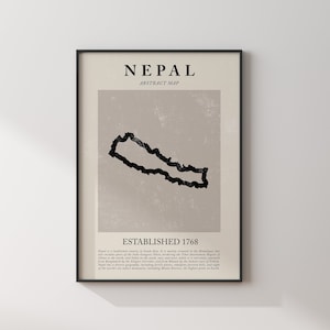 Nepal Karte Vintage Abstrakt Wand Kunst Druck Picasso + Matisse Inspiriert Reise Poster