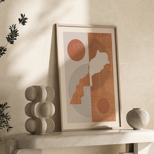 Impression d'art mural carte du Maroc et du Sahara occidental | Bohème milieu du siècle