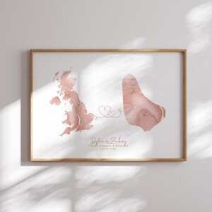 Großbritannien und Barbados Karte Pink & Gold Travel Wall Art Print | Vereinigtes Königreich | Reisen Umzug Geschenk