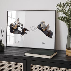 Canada and Liberia Map Black & Gold Travel Wall Art Print | Canadian | Minimalist Decor | International Travel Art