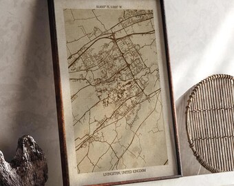 Livingston, Scotland Map | Vintage Beige Detailed Map Print | United Kingdom Wall Art | Travel Gift