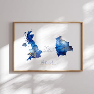 Großbritannien und Bolivien Map Blue & Gold Travel Wall Art Print | Vereinigtes Königreich | Reisen Umzug Geschenk