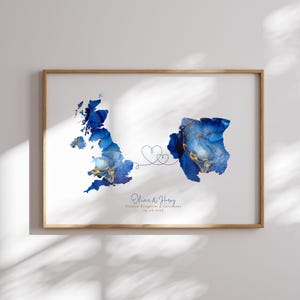 Großbritannien und Suriname Karte Blau & Gold Reise Wand Kunst | Vereinigtes Königreich | Reisen Umzug Geschenk
