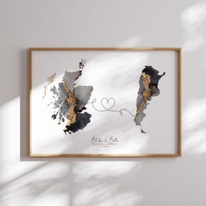 Schotland en Argentinië kaart zwart-gouden reiskunst aan de muur | Schotland | Cadeau voor op reis verhuizen