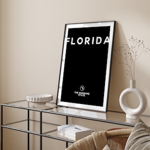 Florida zwart-wit typografie Wall Art Print | Aangepast elke kleur | Amerikaanse staat | Verenigde Staten van Amerika | VS