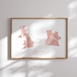 Großbritannien und Angola Map Pink & Gold Travel Wall Art Print | Vereinigtes Königreich | Reisen Umzug Geschenk