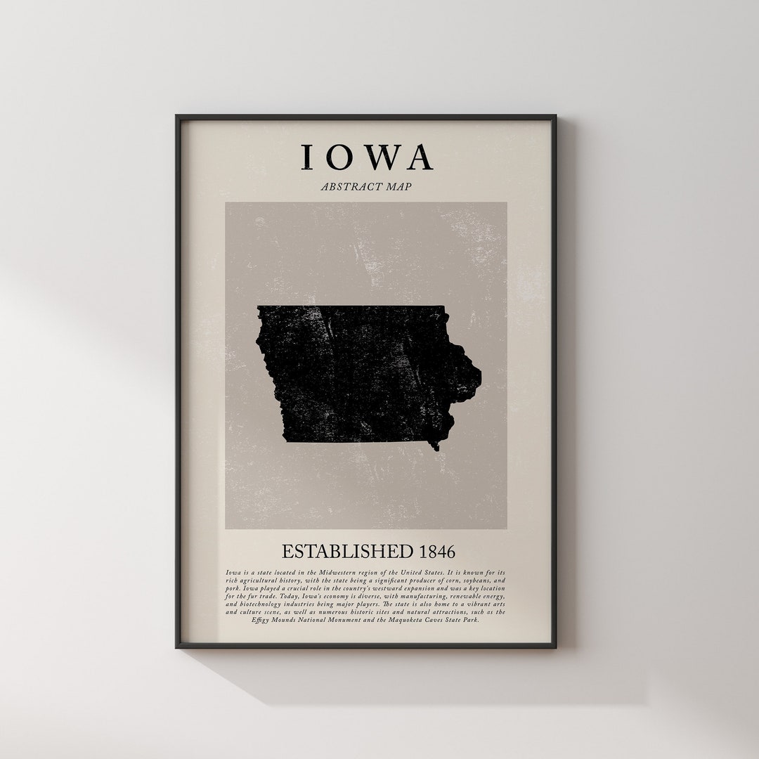Abstract Iowa Map Vintage Wall Art Print US State | United States of ...