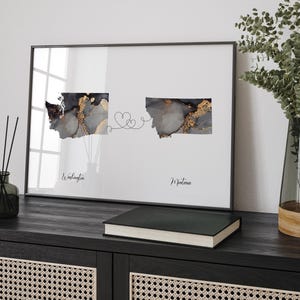 Washington en Montana kaart zwart-gouden reizen muurkunst print | Washington | Cadeau voor op reis verhuizen