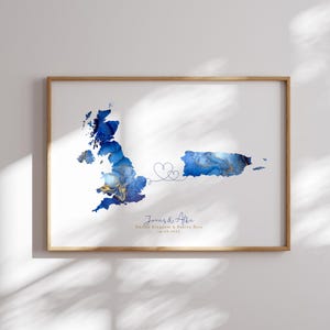 Großbritanien und Fuerte Rico Map Blue & Gold Travel Wall Art Print | Vereinigtes Königreich | Reisen Umzug Geschenk