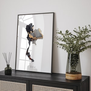 Thailand Map Black & Gold Wall Art Print [EV]
