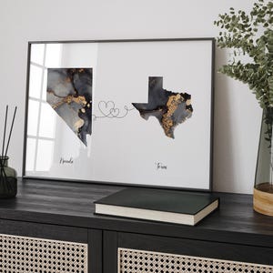 Nevada und Texas Karte Schwarz & Gold Reise Wand Kunst Druck | Nevada | Reisen Umzug Geschenk