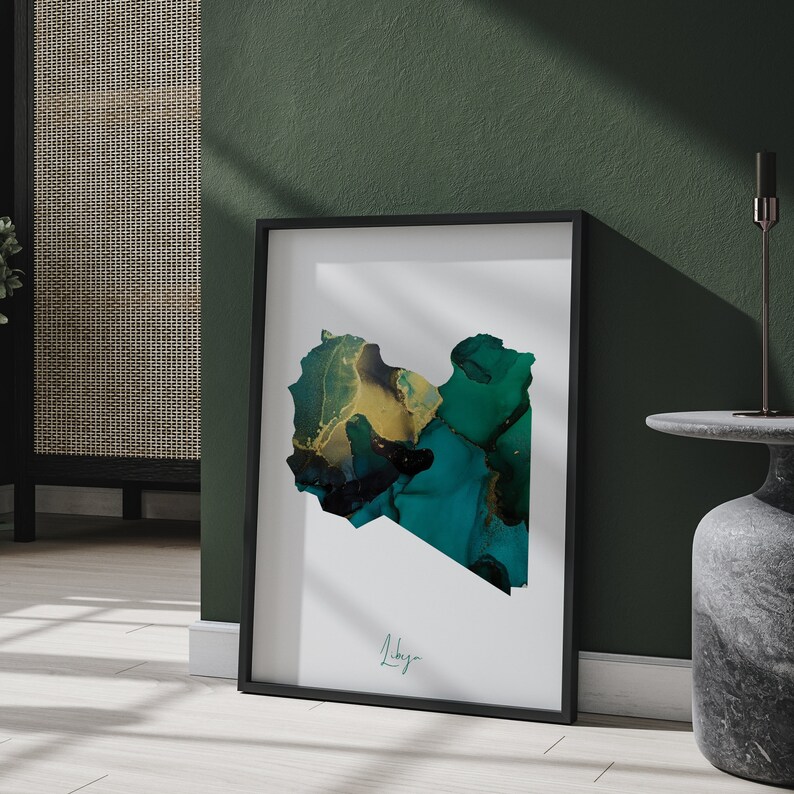 Libya Map Emerald Green and Gold Wall Art Print - Etsy