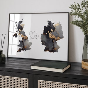 Britain and Germany Map Black & Gold Travel Wall Art Print | United Kingdom | UK