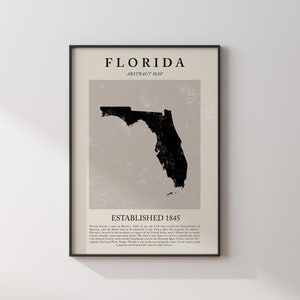 Abstracte kaart van Florida Vintage Wall Art Print Amerikaanse staat | Verenigde Staten van Amerika | Reisposter VS