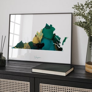 Carte de Virginie, impression d'art mural vert émeraude et or | État américain | Etats-Unis | États-Unis d'Amérique