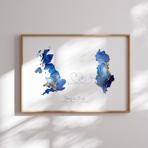 Großbritannien und Albanien Karte Blau & Gold Reise Wand Kunst Druck | Vereinigtes Königreich | Reisen Umzug Geschenk