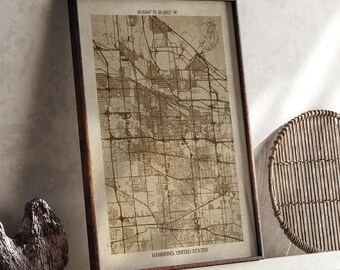 Hammond, Louisiane : carte | impression de carte détaillée beige vintage | Art mural des États-Unis | Cadeau de voyage