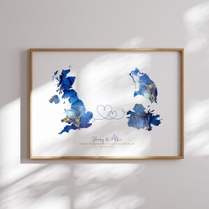 Großbritannien und Antigua und Barbuda Karte Blau & Gold Reise Wand Kunst | Vereinigtes Königreich | Reisen Umzug Geschenk