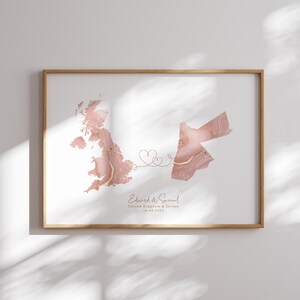 Grossbritannien und Jordanien Karte Pink & Gold Reise Wand Kunst Druck | Vereinigtes Königreich | Reisen Umzug Geschenk