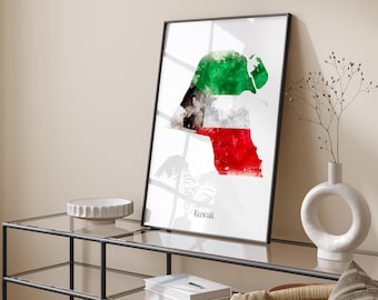 Kuwait Watercolour Flag Map Wall Art Print | Kuwait Travel Poster