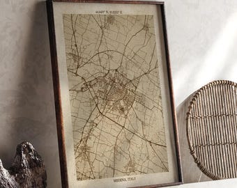 モデナ、エミリア＝ロマーニャ州の地図 | ヴィンテージベージュの詳細地図印刷 | イタリア | 旅行ギフト