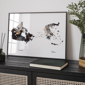 Kanada und Griechenland Karte Black & Gold Travel Wall Art Print | Kanadisch | Minimalistisches Dekor | Internationale Reisekunst