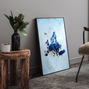 Kaart Europa: blauw en zilveren muurkunstprint
