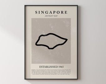Abstract Singapore Map Vintage Wall Art Print Picasso + Matisse Inspired Travel Poster OE