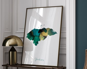 Honduras Map Emerald Green and Gold Wall Art Print