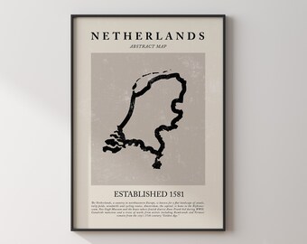 Netherlands Map Vintage Abstract Wall Art Print Picasso + Matisse Inspired Travel Poster