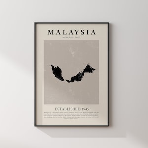 Mapa da Malásia Vintage Abstract Wall Art Print Picasso + Matisse Inspired Travel Poster
