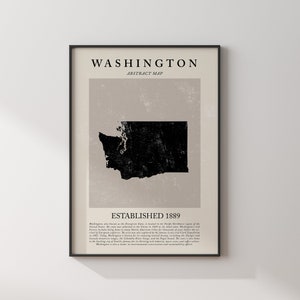 Carte de Washington abstraite impression d'art mural vintage État américain | États-Unis d'Amérique | Affiche de voyage aux États-Unis