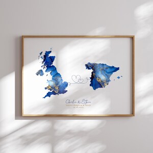 Großbritannien und Spanien Karte Blau & Gold Reise Wand Kunst Druck | Vereinigtes Königreich | Reisen Umzug Geschenk