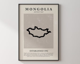 Mongolia Map Vintage Abstract Wall Art Print Picasso + Matisse Inspired Travel Poster
