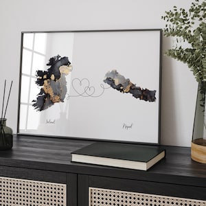 Kaart Ierland en Nepal zwart-gouden reiskunst aan de muur | Ierland | Cadeau voor op reis verhuizen