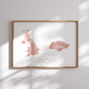 Großbritannien und Singapur Karte Pink & Gold Travel Wall Art Print | Vereinigtes Königreich | Reisen Umzug Geschenk