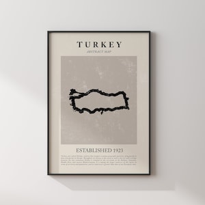 Mapa abstrato da Turquia, arte de parede vintage, impressão de pôster de viagem inspirado em Picasso e Matisse